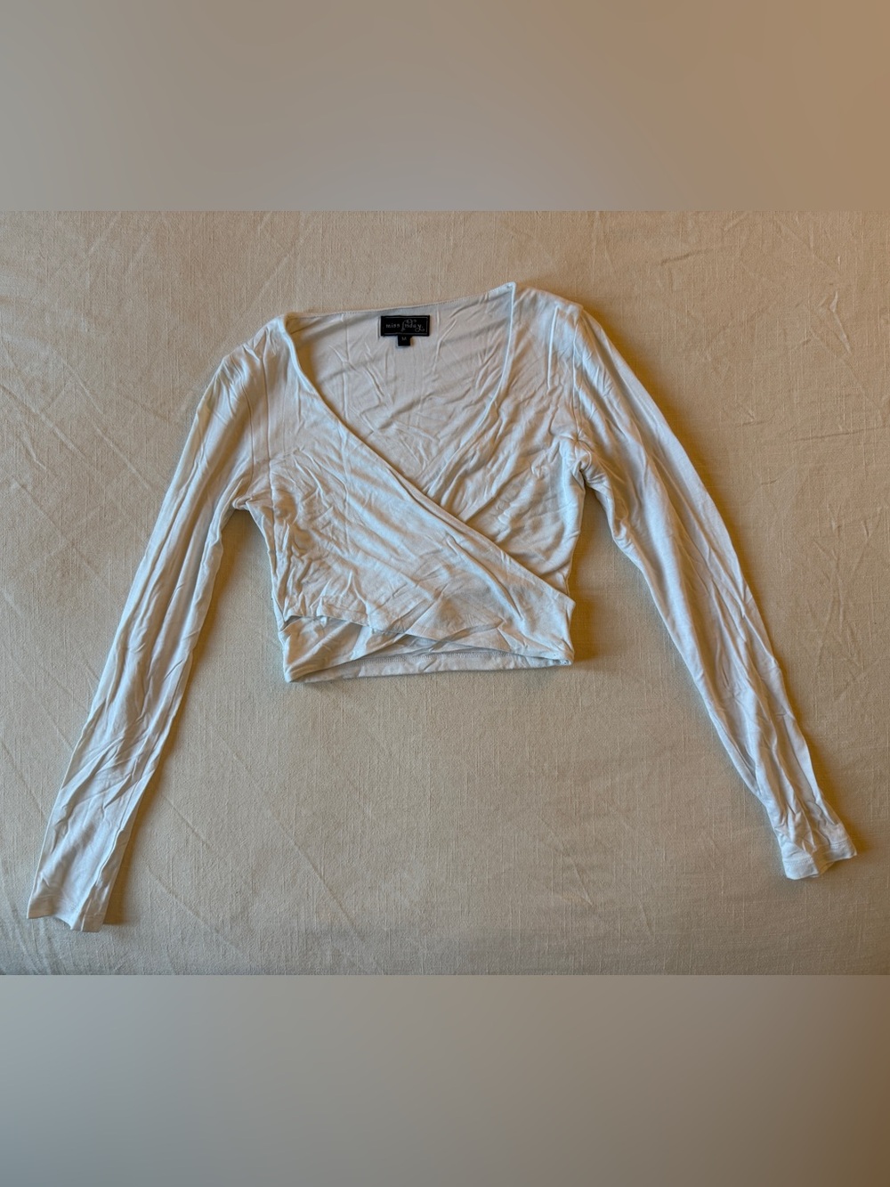 Miss Friday Long-Sleeve Wrap Crop Top